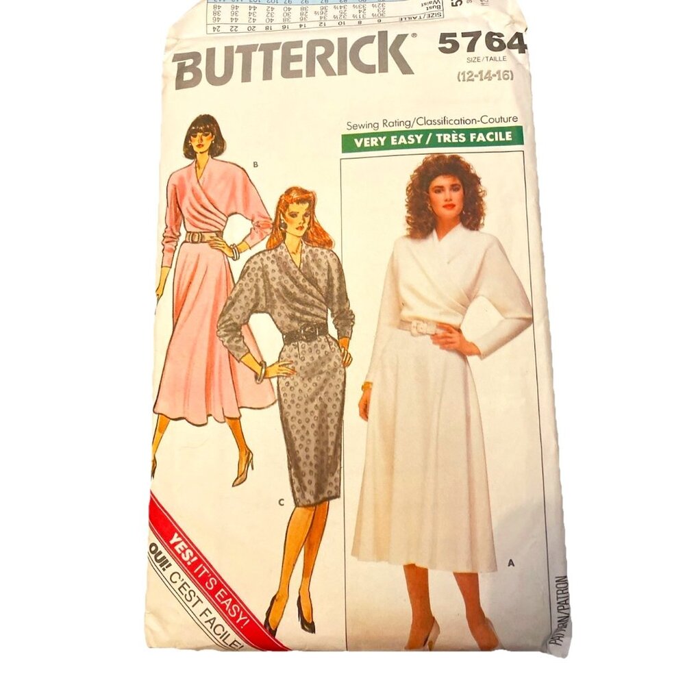 Dress VTG 1987 Size 12-16 UNCUT Pattern 5764 Pleated Draped A-Line Straight Easy